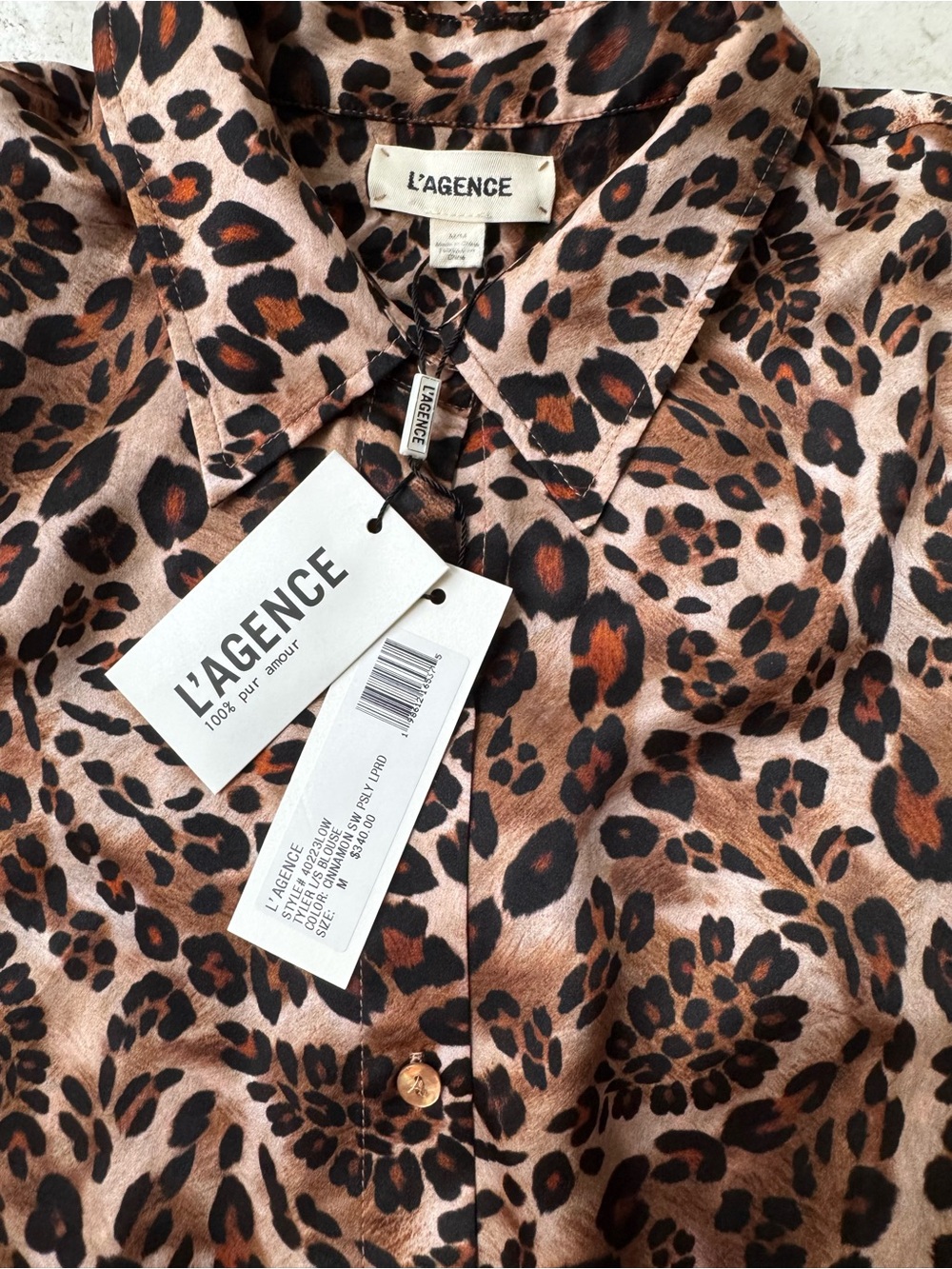 L’Agence Tyler Silk Leopard Print Long-Sleeve Blouse - Brown size M - Picture 7 of 12
